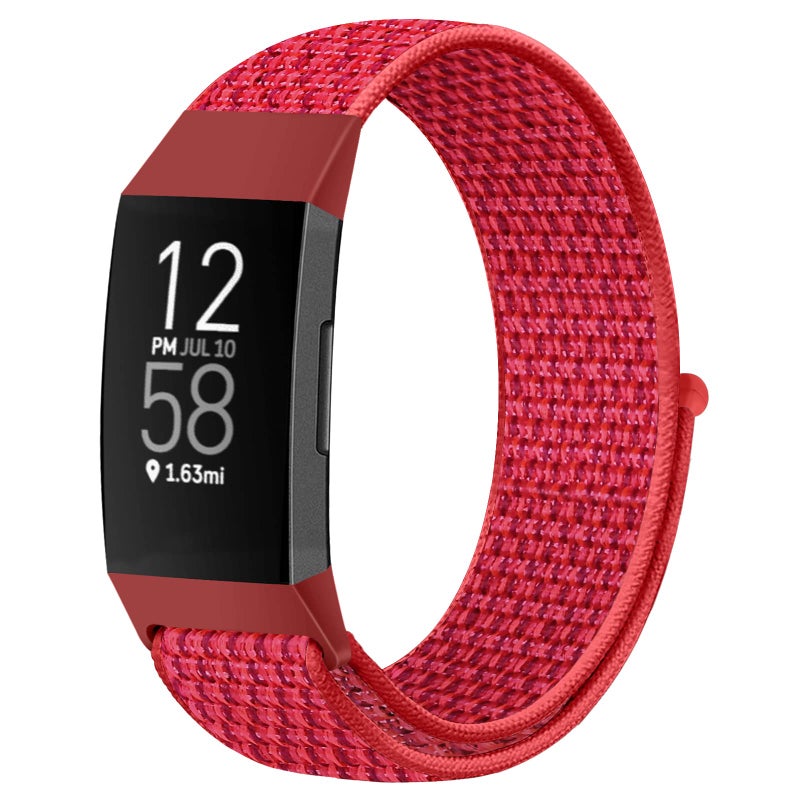 AVOD Nylon Watch Bands Compatible with Fitbit Charge 4/Charge 3/SE, Soft Replacement Wristband Breathable Sport Strap with Band for Women Men (Chinese Red) - Image 1