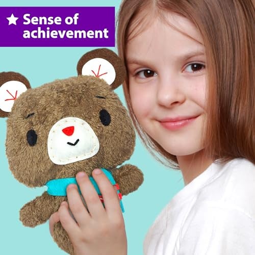 KRAFUN Sewing Kit for Kids Age 7 8 9 10 11 12 Beginner My First Art & Craft, Includes 3 Stuffed Animal Dolls Teddy, Raccoon and Owl, Instructions & Plush Felt Materials for Learn to Sew, Embroidery - Image 3