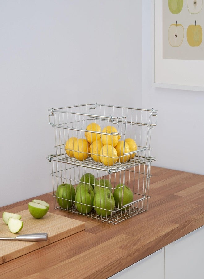 TRINITY 2-Pack Stackable Metal Wire Storage Baskets With Handles, EcoStorage Chrome, 11 Inches - Image 2