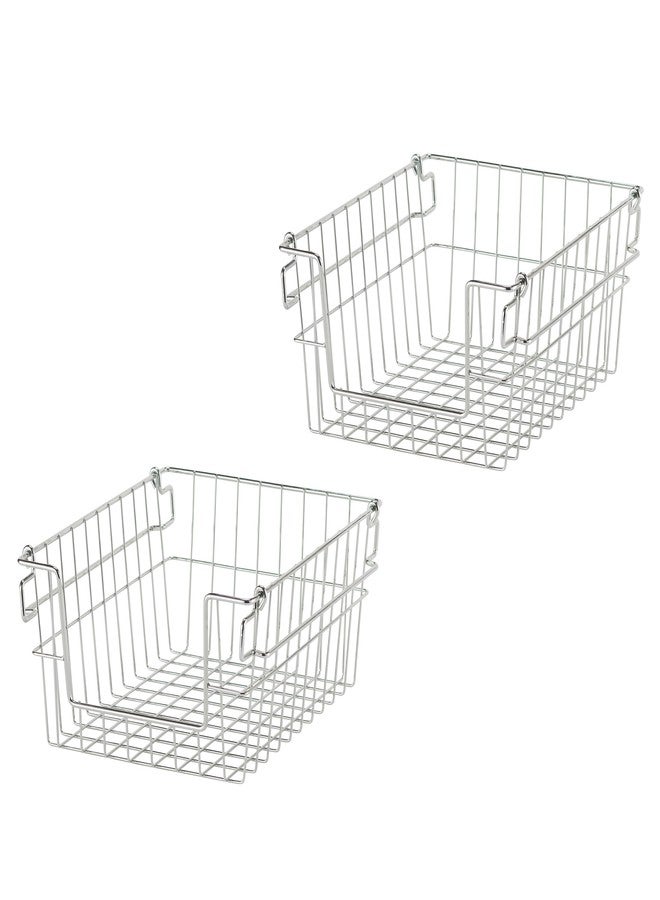 TRINITY 2-Pack Stackable Metal Wire Storage Baskets With Handles, EcoStorage Chrome, 11 Inches - Image 5