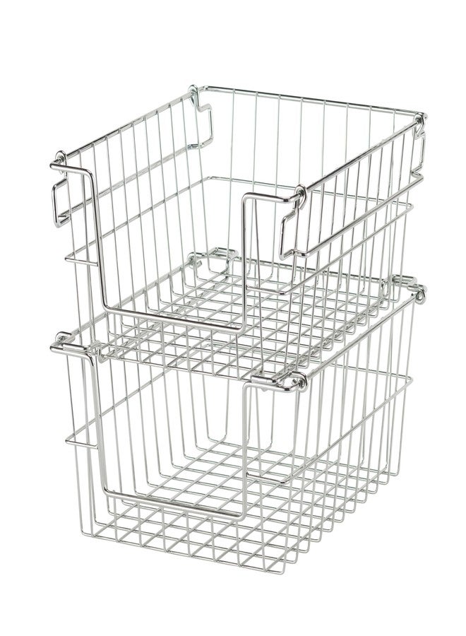 TRINITY 2-Pack Stackable Metal Wire Storage Baskets With Handles, EcoStorage Chrome, 11 Inches - Image 1