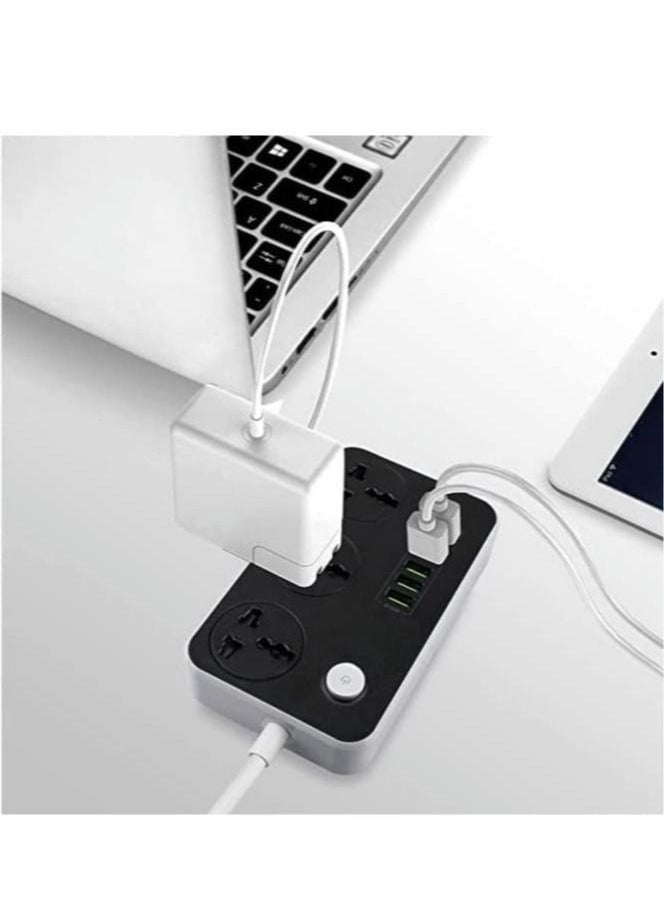 Generic Power Strip with USB Ports Long Cord Universal Socket 3 Outlets Surge Protector 6 Quick USB (4A) Charging Station 3M Power Cord 2500W Circuit Breaker Child Safe Door (Black & Grey)  - Image 2