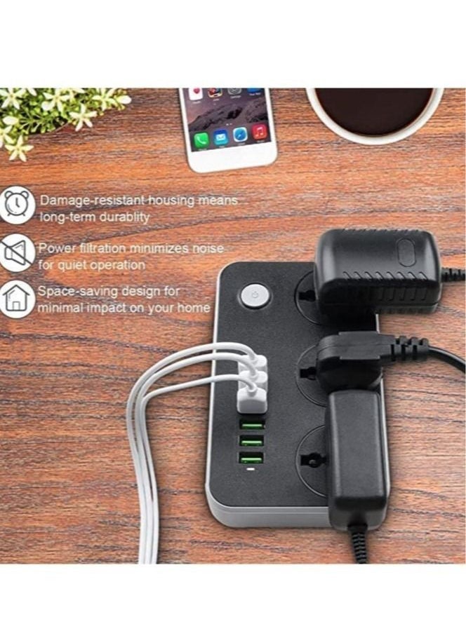 Generic Power Strip with USB Ports Long Cord Universal Socket 3 Outlets Surge Protector 6 Quick USB (4A) Charging Station 3M Power Cord 2500W Circuit Breaker Child Safe Door (Black & Grey)  - Image 3