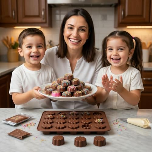 ARTO 15-Cavity Flower Silicone Chocolate Mould – Intricate Floral Design, Food Grade, Non-Stick DIY Chocolate, Candy, Jelly & Soap Mold for Home Baking & Gifting (Brown) - Image 3