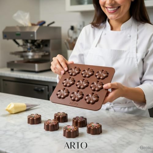 ARTO 15-Cavity Flower Silicone Chocolate Mould – Intricate Floral Design, Food Grade, Non-Stick DIY Chocolate, Candy, Jelly & Soap Mold for Home Baking & Gifting (Brown) - Image 5
