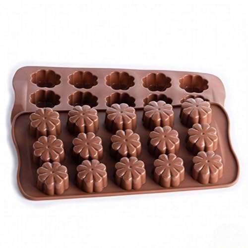 ARTO 15-Cavity Flower Silicone Chocolate Mould – Intricate Floral Design, Food Grade, Non-Stick DIY Chocolate, Candy, Jelly & Soap Mold for Home Baking & Gifting (Brown) - Image 1