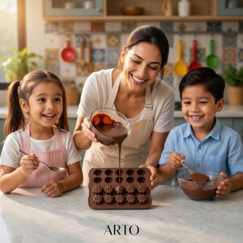 ARTO 15-Cavity Flower Silicone Chocolate Mould – Intricate Floral Design, Food Grade, Non-Stick DIY Chocolate, Candy, Jelly & Soap Mold for Home Baking & Gifting (Brown) - Image 2