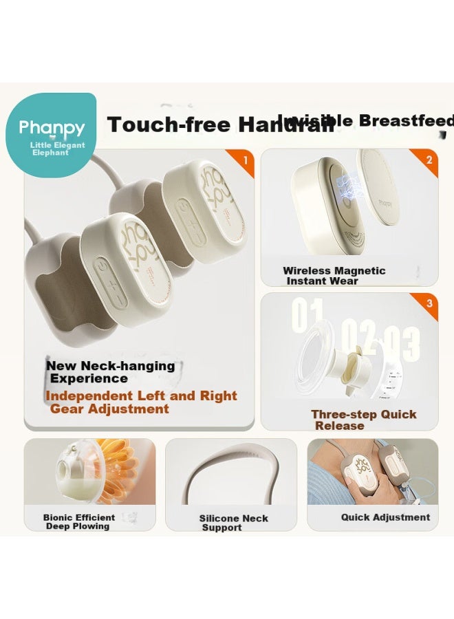 Xiaoya Elephant Hands-free Breast Pump Double-sided Electric Milk Collector Portable Magnetic Neck Hanging Variable Frequency High Suction Breast Pump - Image 4