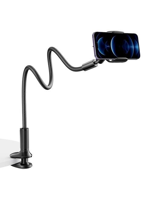 Gooseneck Phone Mount Holder Flexible Long Arm 360 Adjustable Ball Head For Bed Lazy Bracket Clamp Desk Stand Compatible With Cell Phone 12 11 Pro Max Xr 8 Plus Overall Length 37.4In Black