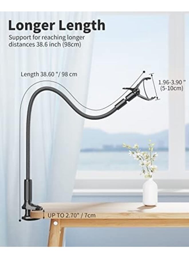 Gooseneck Phone Mount Holder Flexible Long Arm 360 Adjustable Ball Head For Bed Lazy Bracket Clamp Desk Stand Compatible With Cell Phone 12 11 Pro Max Xr 8 Plus Overall Length 37.4In Black