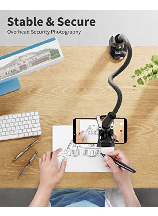 Gooseneck Phone Mount Holder Flexible Long Arm 360 Adjustable Ball Head For Bed Lazy Bracket Clamp Desk Stand Compatible With Cell Phone 12 11 Pro Max Xr 8 Plus Overall Length 37.4In Black