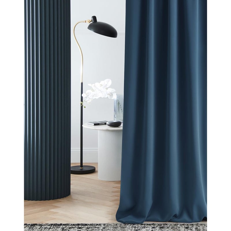ROOM99 Laurel Curtain with Ruffle Tape 140 x 260 cm Width x Height Blackout Opaque Sliding Curtains Living Room Bedroom for Rail System Dark Blue Pack of 1