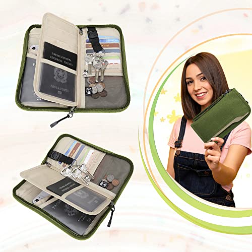 ZOPPEN Rfid Passport Holder Travel Wallet Family Documents Organizer Travel Accessories for 6 Passport, with Vaccine Card Slot Fits 4.3 X 3.5 inches Vaccine Card #06 Green - Image 5