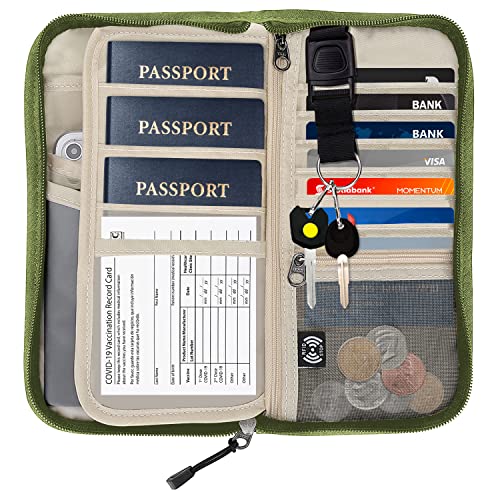 ZOPPEN Rfid Passport Holder Travel Wallet Family Documents Organizer Travel Accessories for 6 Passport, with Vaccine Card Slot Fits 4.3 X 3.5 inches Vaccine Card #06 Green - Image 2