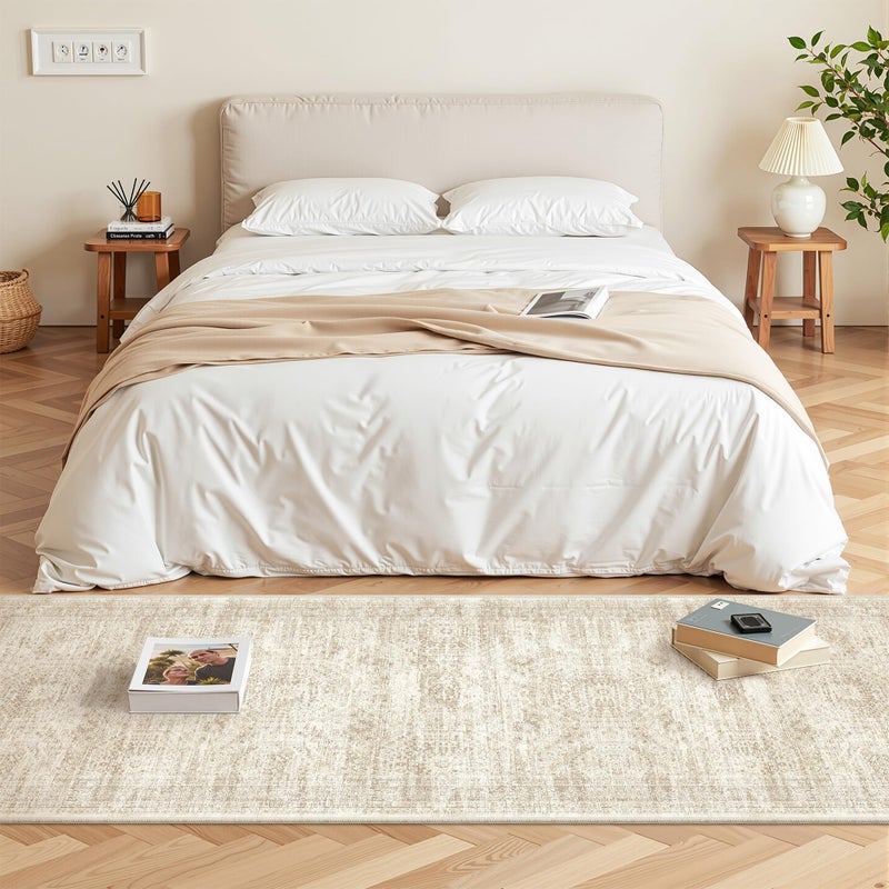 Restydon Washable Runner Rugs for Bedroom - 2x6 Runner Rug Non Slip, Ultra-Thin Entryway Runner, Soft Abstract Kitchen Runner for Hallway, Laundry, Bathroom, Indoor Door Mat(2'x6', Beige/Ivory) - Image 4