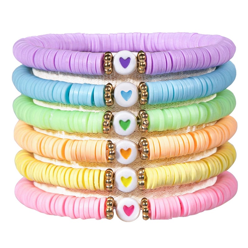 JIASHUYEYE Preppy Bracelets Set Heart Colorful Heishi Surfer Stretch Bracelets Clay Stackable Boho Bracelets Y2K Summer Beach Jewelry for Women Girls - Image 2