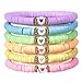 JIASHUYEYE Preppy Bracelets Set Heart Colorful Heishi Surfer Stretch Bracelets Clay Stackable Boho Bracelets Y2K Summer Beach Jewelry for Women Girls - Image 3