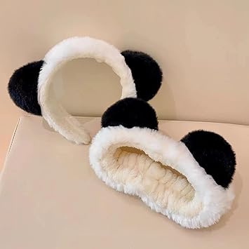 VASANA Panda Ears Headband and Hair Hoop Sets Cute Coral Fleece Elastic Hairband Washing Face Spa Mask Hair Wraps Beauty Skincare Animal Headband for Girls Women - Image 2
