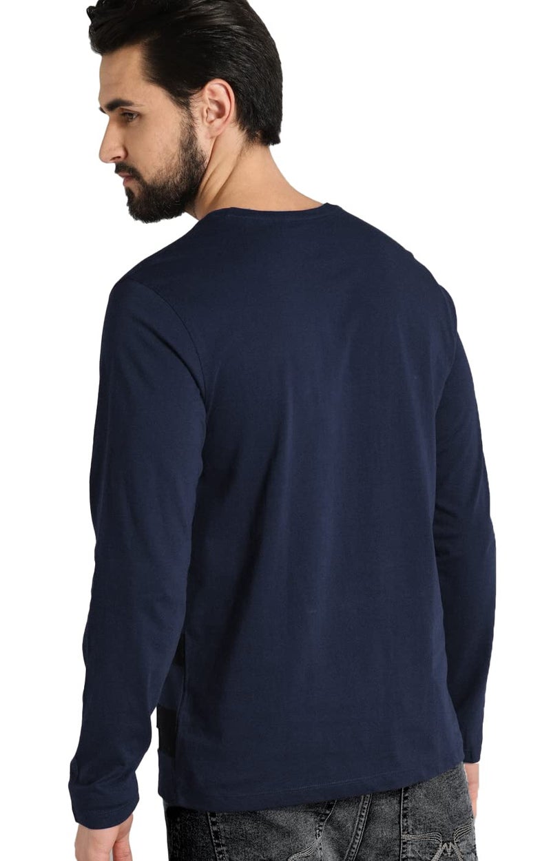LEOTUDE Men's Cottonblend Full Sleeve Regular Fit T Shirt (18_NYV_P_Navy_M) - Image 3