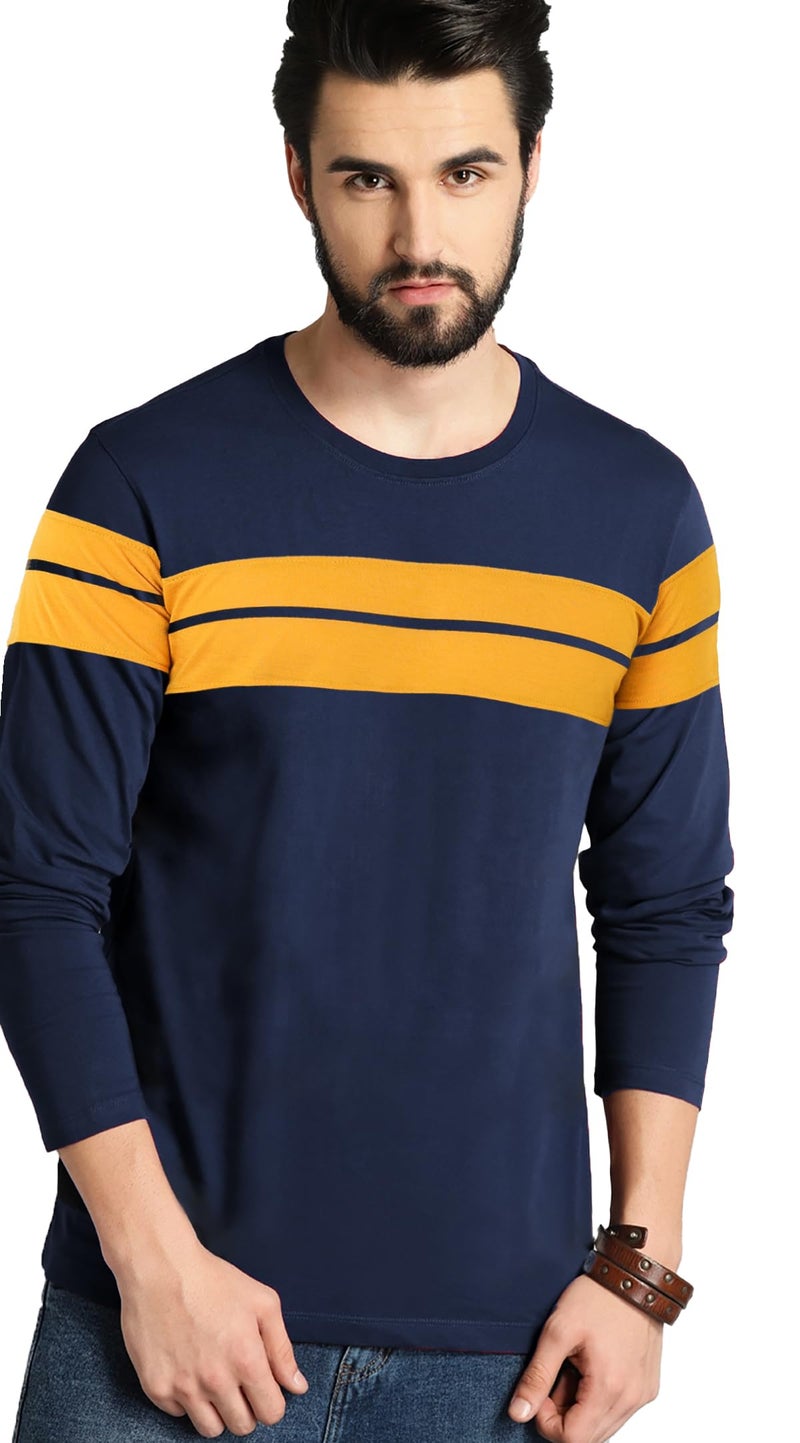 LEOTUDE Men's Cottonblend Full Sleeve Regular Fit T Shirt (18_NYV_P_Navy_M) - Image 2
