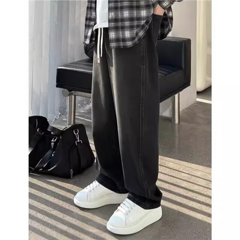 New Trendy Jeans, Elastic Versatile Loose Casual Retro Drape Straight High-Waisted Wide-Leg Pants - Image 1