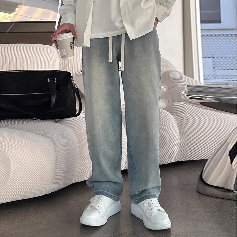 New Trendy Jeans, Elastic Versatile Loose Casual Retro Drape Straight High-Waisted Wide-Leg Pants - Image 5