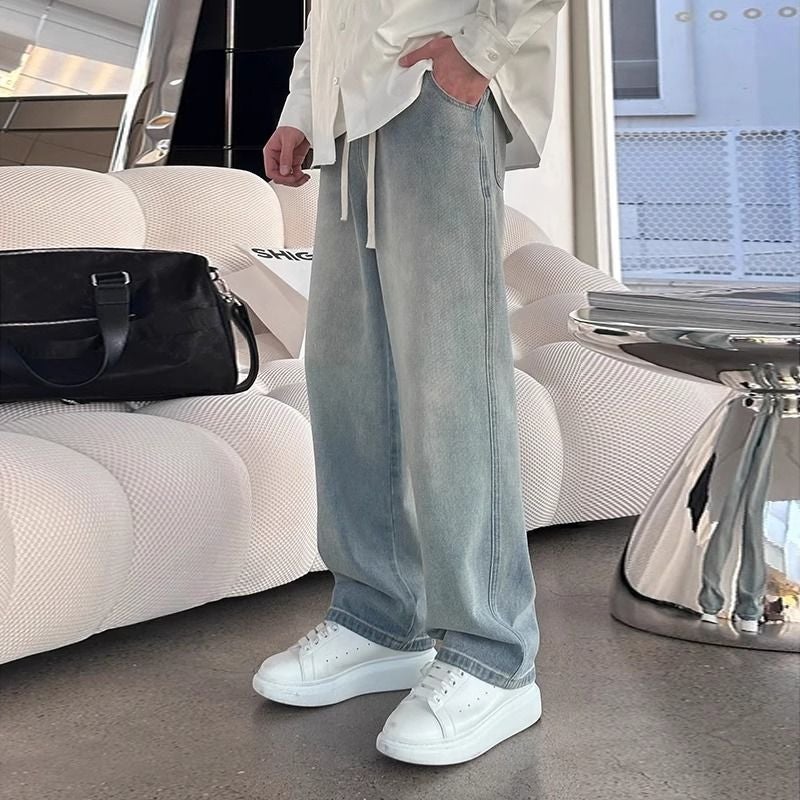 New Trendy Jeans, Elastic Versatile Loose Casual Retro Drape Straight High-Waisted Wide-Leg Pants - Image 2