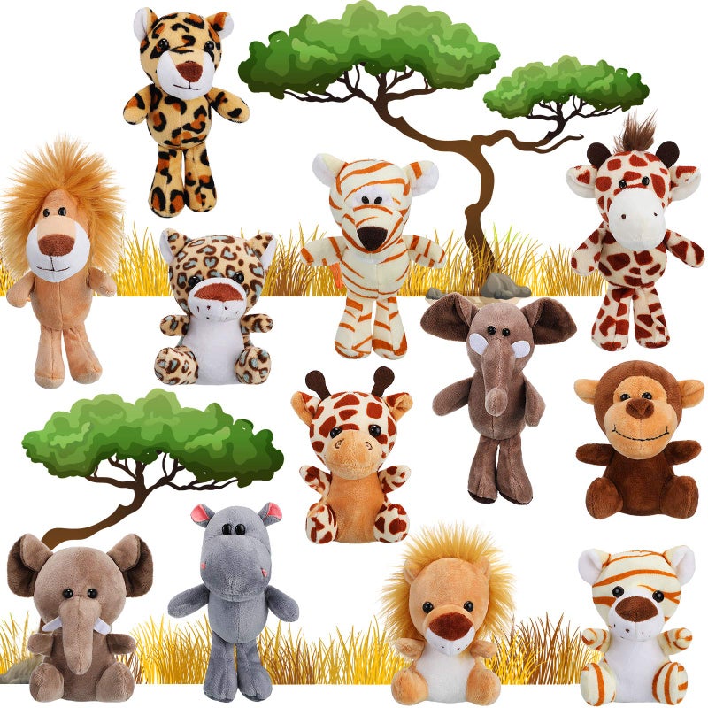 Sumind 12 Pieces Small Stuffed Animals Bulk Gifts Mini Stuffed Forest Jungle Animal Plush Toys 48 Inch Cute Elephant Lion Giraffe Tiger for Claw Machine Baby Shower DecorationsSitting Standing - Image 3