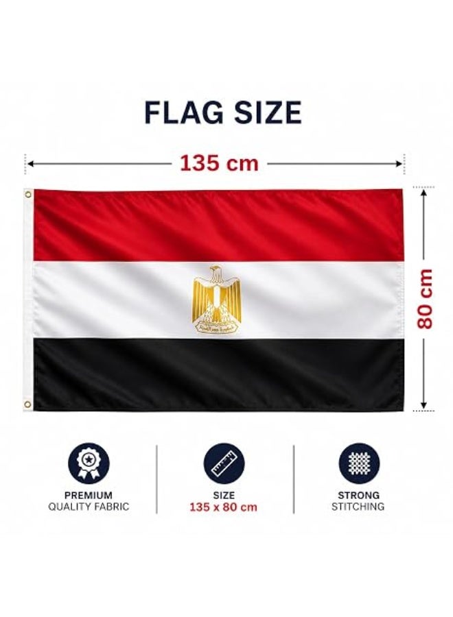 A display banner featuring the Egyptian national flag, suitable for indoor and outdoor use. Made of premium fabric, it can be hung at home, in the office, at school, and for events and celebrations. This patriotic flag is perfect for wall decoration and comes in gold felt, poleless, and measures 135 x 80 cm. - Image 3