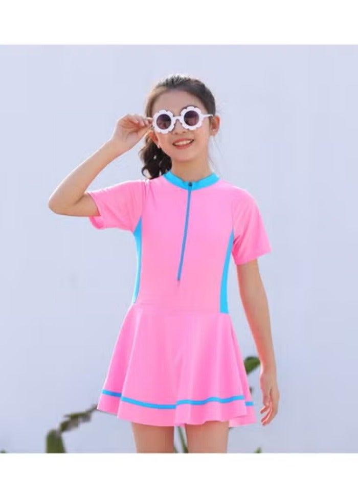 Generic Girls Swimsuit Rash Guard Short Sleeve Swimsuit Kids Swimwear Water Sports Sun Protection Bathing Suits With Children Skirts 80-155cm  - Image 1