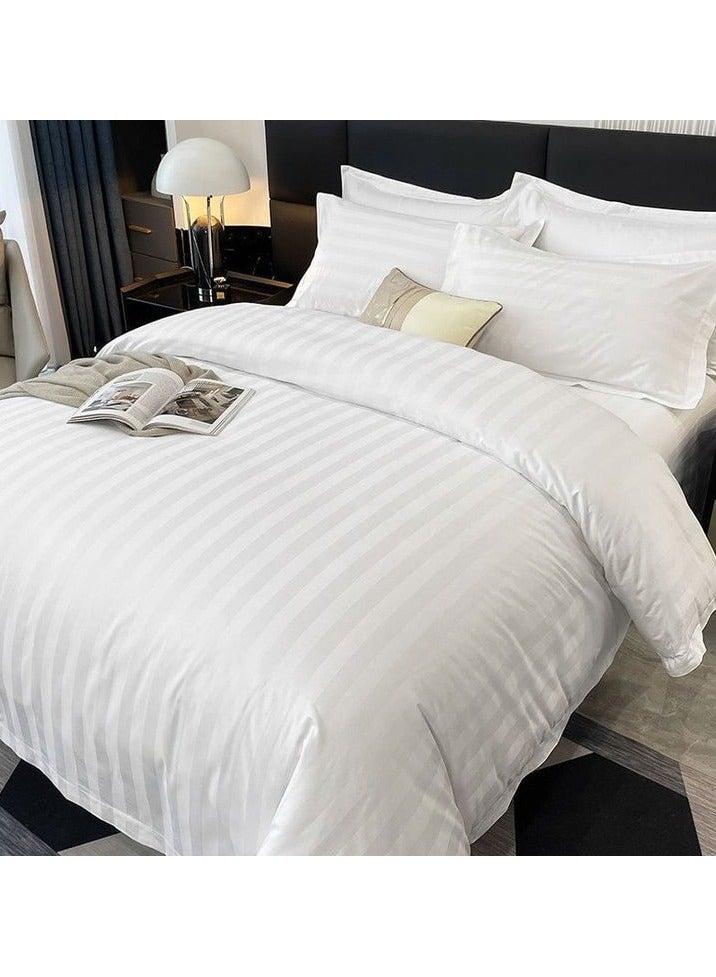 Pearl Coast Luxurious Stripe Duvet Cover Set | 3 pc White Bedding Set 1 Duvet Cover 0.5cm Stripe 230x220cm 2 Pillowcases 60x90+15cm  - Image 1