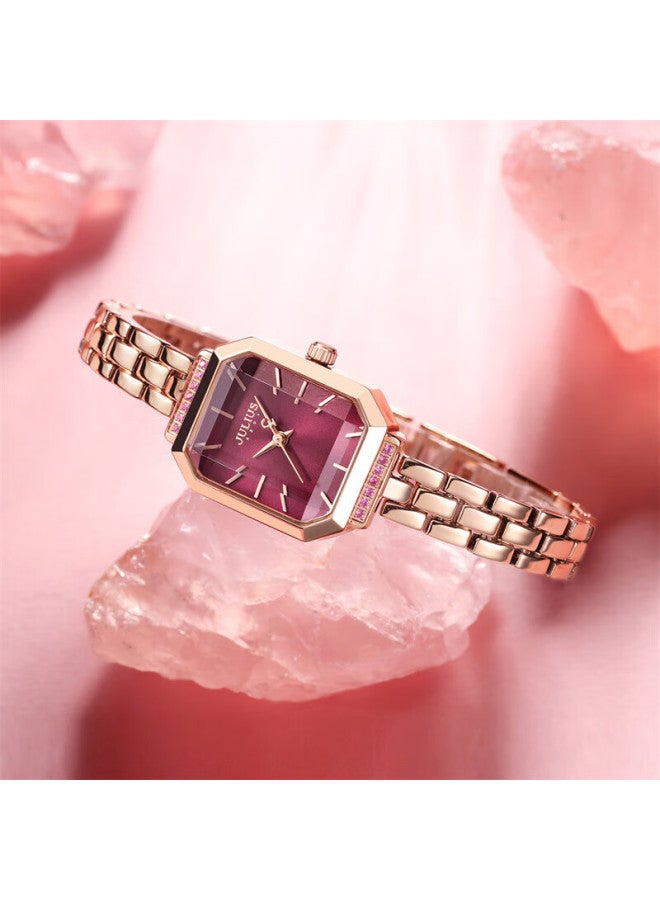 Julius Women'S Korean Style Exquisite Small Square Waterproof Ladies Watch Burgundy Ja-1064D - Image 3