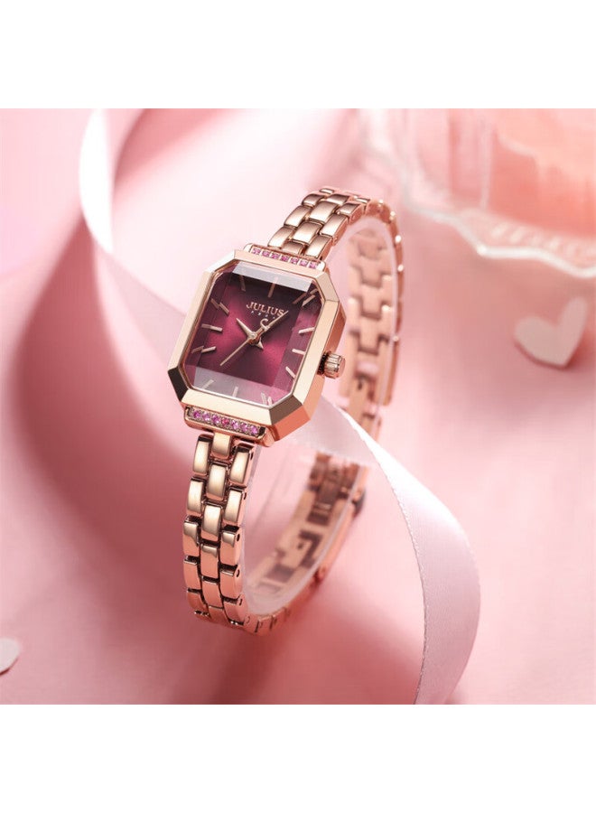 Julius Women'S Korean Style Exquisite Small Square Waterproof Ladies Watch Burgundy Ja-1064D - Image 5