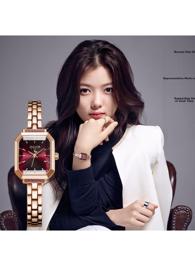 Julius Women'S Korean Style Exquisite Small Square Waterproof Ladies Watch Burgundy Ja-1064D - Image 2