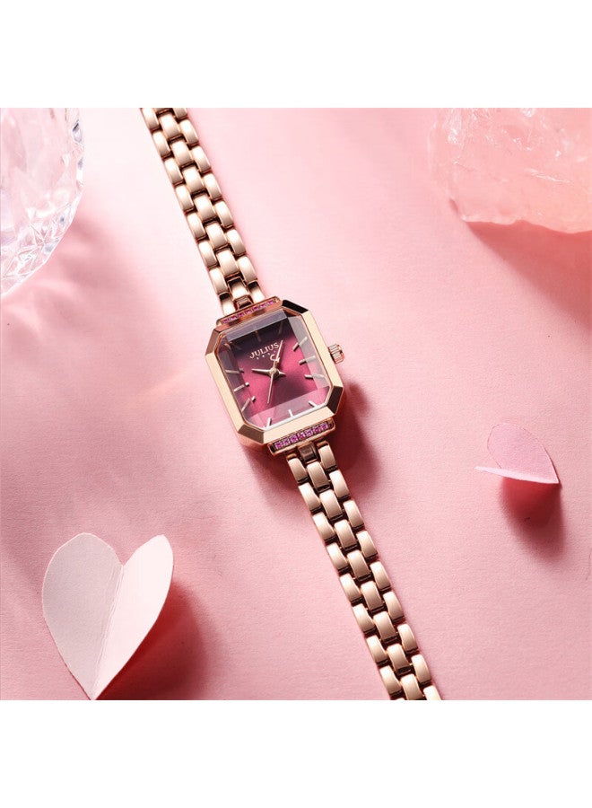 Julius Women'S Korean Style Exquisite Small Square Waterproof Ladies Watch Burgundy Ja-1064D - Image 4