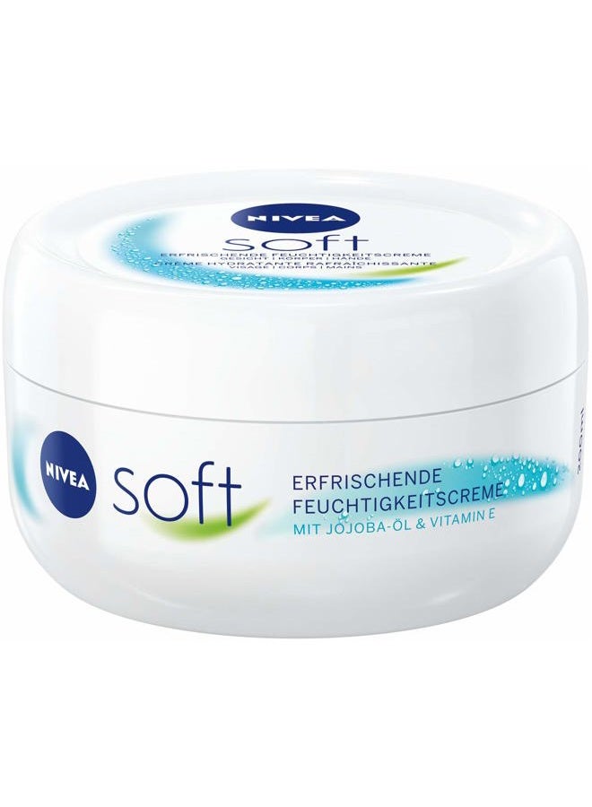 Nivea Soft Refreshing Moisturising Cream (200 ml), Nourishing Soft Cream with Vitamin E and Jojoba Oil, Fast Absorbing Skin Cream
