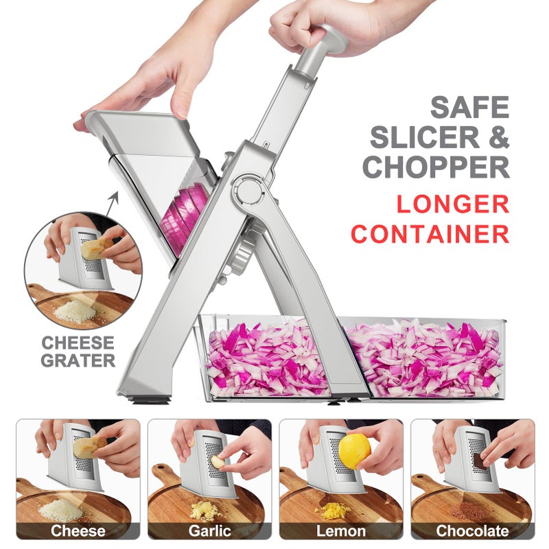 SupMaKin Upgrade Safe Mandoline Slicer,Multi Vegetable Chopper,Potato Slicer, Onion Chopper with Drain Basket Storage Container, Cheese Grater Kitchen Chopping Artifact (SliverGray) - Image 4