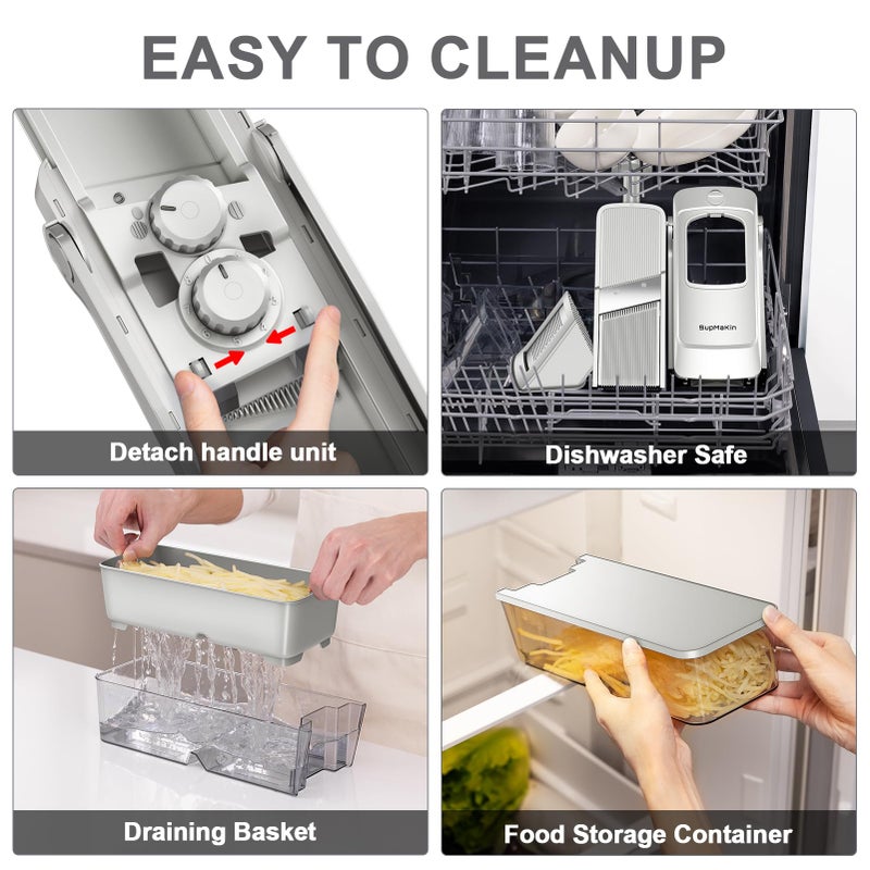 SupMaKin Upgrade Safe Mandoline Slicer,Multi Vegetable Chopper,Potato Slicer, Onion Chopper with Drain Basket Storage Container, Cheese Grater Kitchen Chopping Artifact (SliverGray) - Image 2