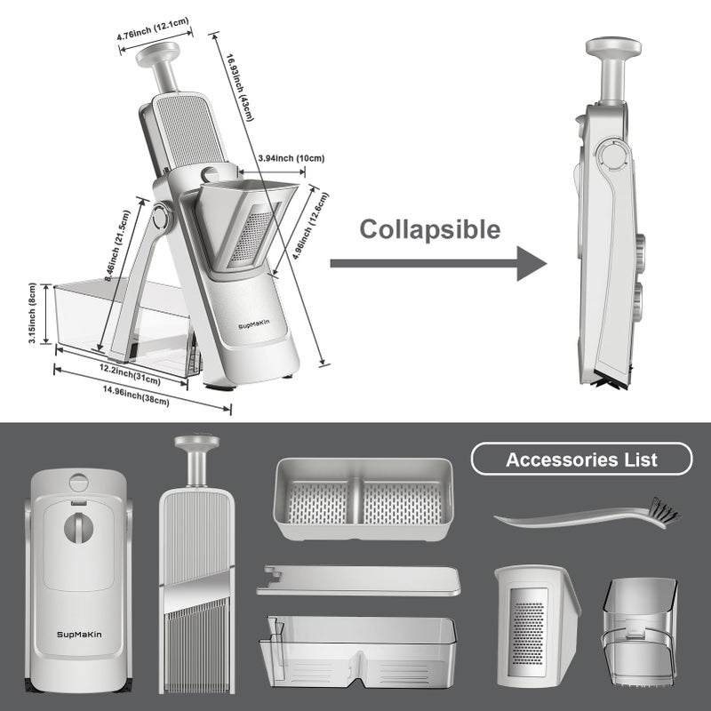 SupMaKin Upgrade Safe Mandoline Slicer,Multi Vegetable Chopper,Potato Slicer, Onion Chopper with Drain Basket Storage Container, Cheese Grater Kitchen Chopping Artifact (SliverGray) - Image 3