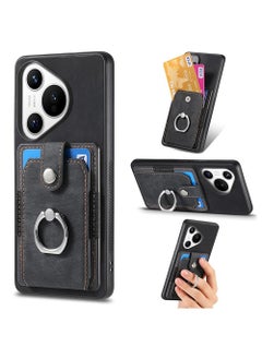 X-level Huawei Pura 70 Pro 5G Case,Back Cover with Magnetic Bracket,Compatible with Huawei Pura 70 Pro 5G (PC+TPU+PU) 3 in 1 Card Slots Kickstand Phone Cover Black  - Image 1