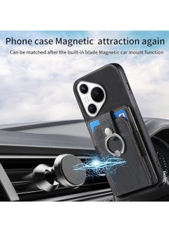 X-level Huawei Pura 70 Pro 5G Case,Back Cover with Magnetic Bracket,Compatible with Huawei Pura 70 Pro 5G (PC+TPU+PU) 3 in 1 Card Slots Kickstand Phone Cover Black  - Image 4