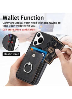 X-level Huawei Pura 70 Pro 5G Case,Back Cover with Magnetic Bracket,Compatible with Huawei Pura 70 Pro 5G (PC+TPU+PU) 3 in 1 Card Slots Kickstand Phone Cover Black  - Image 5