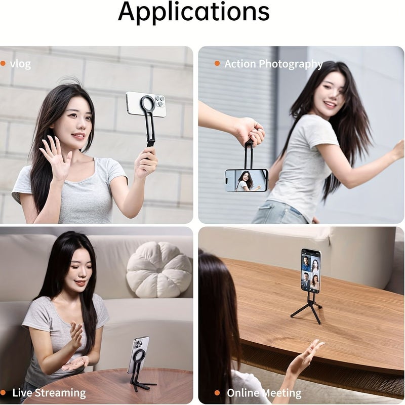 Silvery Aluminum Magnetic Phone Tripod For Smartphone Handsfree Viewing Compact Mobile Stand - Image 5