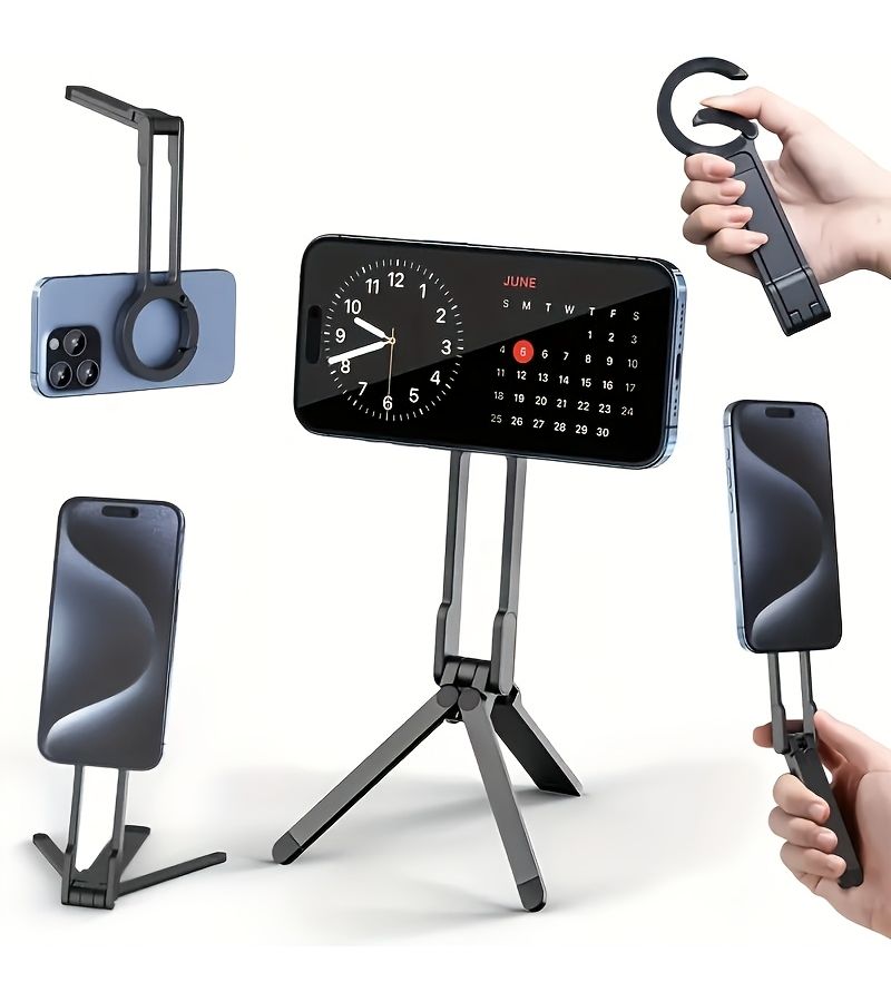 Silvery Aluminum Magnetic Phone Tripod For Smartphone Handsfree Viewing Compact Mobile Stand - Image 2