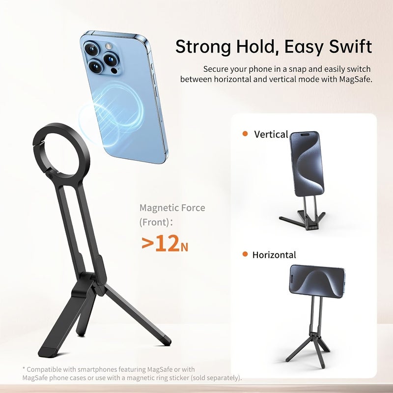 Silvery Aluminum Magnetic Phone Tripod For Smartphone Handsfree Viewing Compact Mobile Stand - Image 1