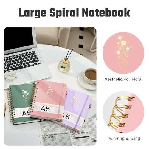 Ovesmusl Hardcover Spiral Notebooks 6.1" X 8.4" Note Taking 5 Subject Notebook College Ruled with Dividers 240 Pages 100GSM Aesthetic Spiral Notebook for Work School Cute Journals for Women Writing, Pink - Image 4