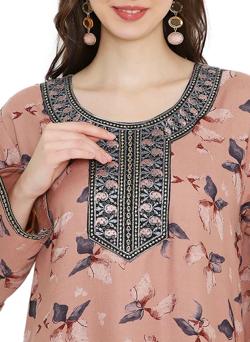 HANA & SARA FLORAL PRINTED WITH SMALL STONE WORK ON EMBROIDERY STYLISH FARASHA KAFTAN JALABIYA DRESSES