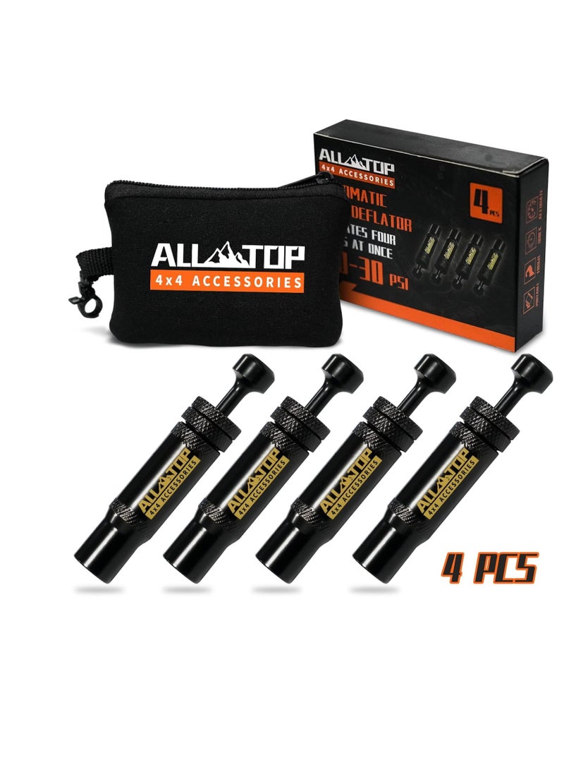 عام طقم صمام تفريغ الهواء للإطارات قابل للتعديل (10-30 رطل/بوصة مربعة) مكون من 4 قطع من أداة تفريغ الهواء للإطارات ذات الإيقاف التلقائي للطرق الوعرة 4x4 (مع 5 أغطية صمام) - Image 1