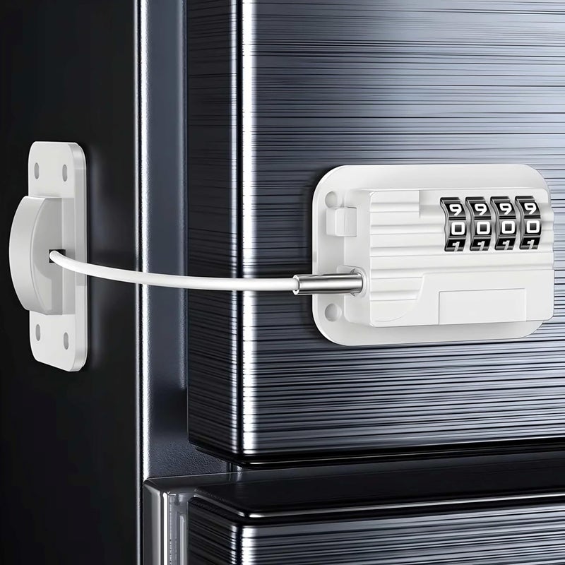 GOXIN Child Safety Refrigerator Lock - Strong Adhesive Cable Lock for Fridge, Freezer, Cabinet, Drawer, Window & Door | Baby & Toddler Proof Locking Device for Home Safety (White, Pack of 1) - Image 1