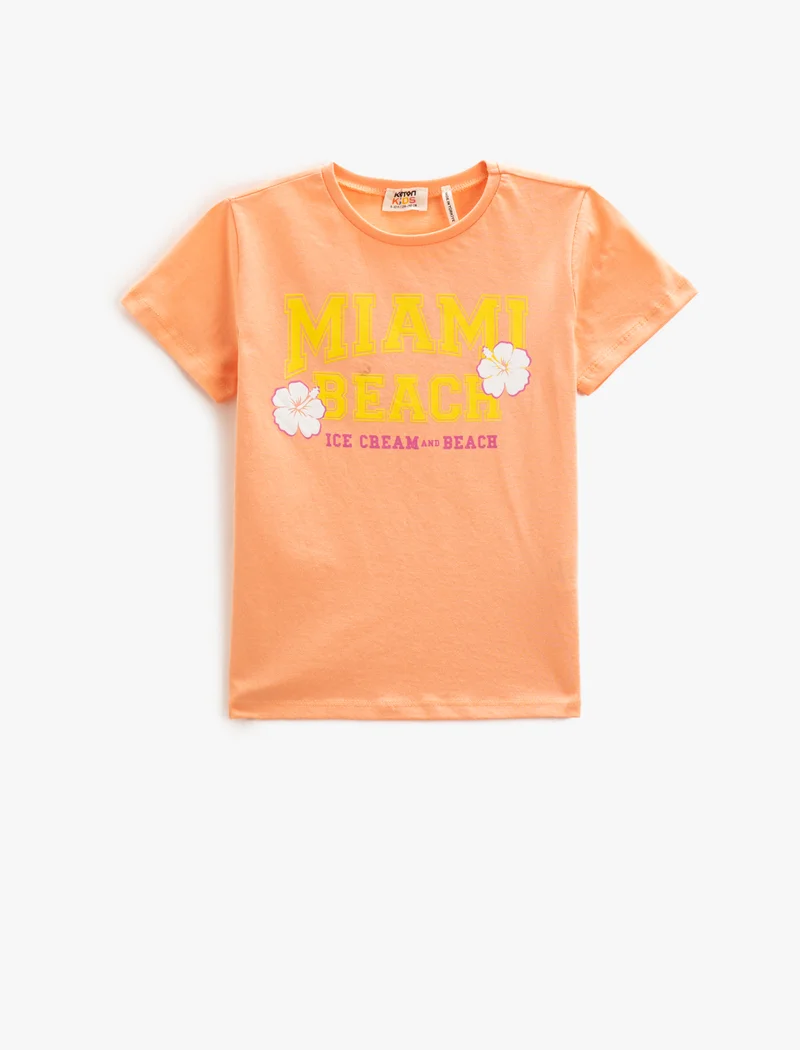 كوتون Short Sleeve T-Shirt Miami Printed Crew Neck